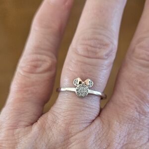 Sterling Silver Mickey Mouse Ring With Rose Gold Bow